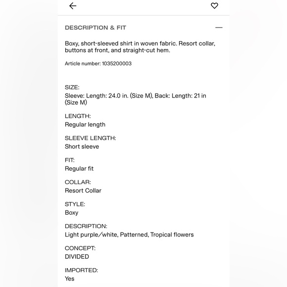 H&M Resort Style Button Down Shirt, Size M - Picture 8 of 9